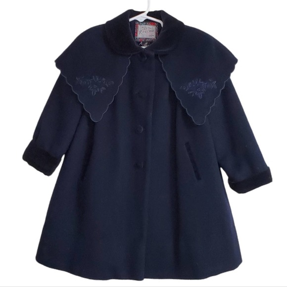 Rothschild Other - Vintage Rothschild Girls Coat Jacket 100% Wool Blue Floral Embroidery 4T